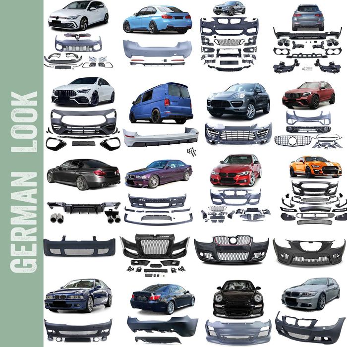 Peças Tuning BMW Audi Mercedes VW Porsche Pack M AMG S Line RS GTI Para-choques Grelhas Spoilers German Look