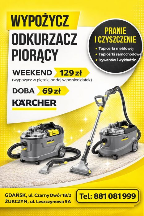Wynajem odkurzacz piorący Karcher Proffesional Puzzi 8/1 z chemią-prać