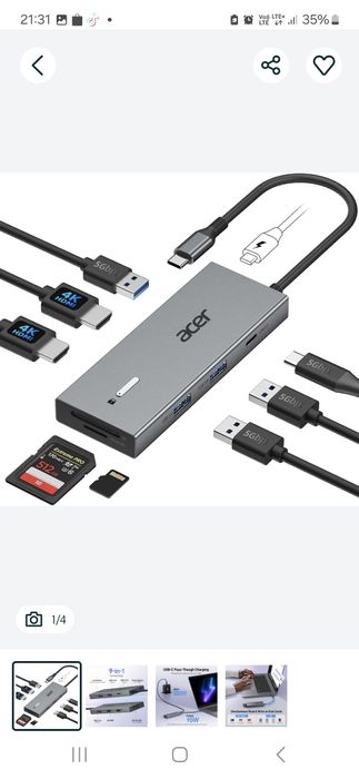 Stacja dokująca Acer 9w1 USB-C do dwóch monitorów z 2 wejściami HDMI