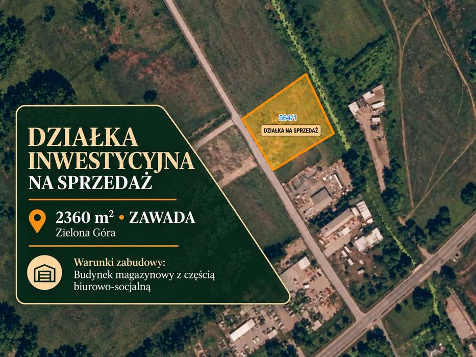 Działka inwestycyjna 2360 m² z warunkami zabudowy na budynek magazynowo-biurowy – Zawada, Zielona Góra