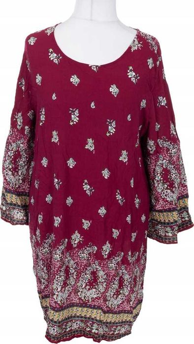 L.B.C. sukienka boho bordo burgund orient wiskoza ornament 48 50