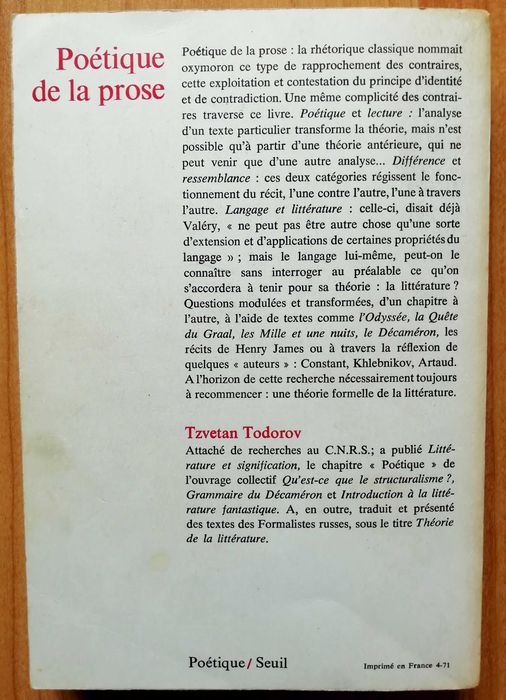 Poétique de la Prose - Tzvetan Todorov