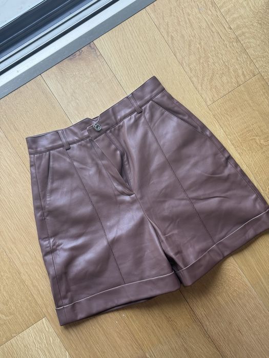 Calções castanhos elegantes de cintura alta, S, couro