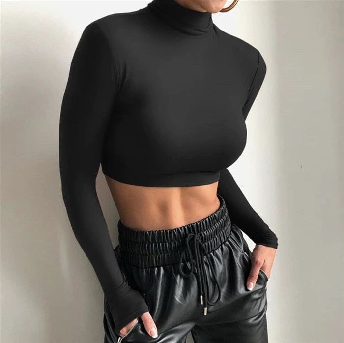 Кроп-топ гольф с горлом XS/S черный мокко коричневый шоколад