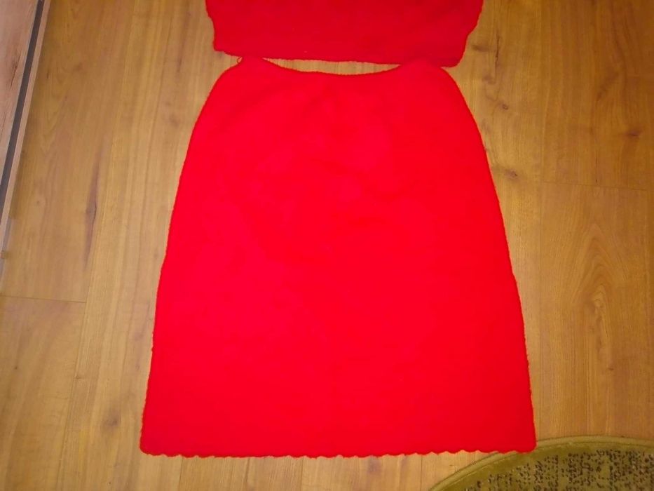 Spódnica wełniana robiona na drutach czerwona PRL vintage wełna