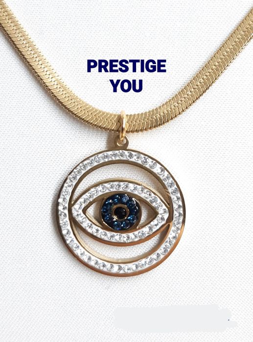 Colar aço inoxidável, com olho turco em zircónias