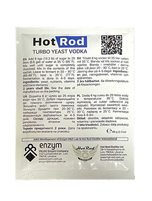Турбо-дріжджі Hot Rod Vodka на 25 л (66 г) для чистої браги