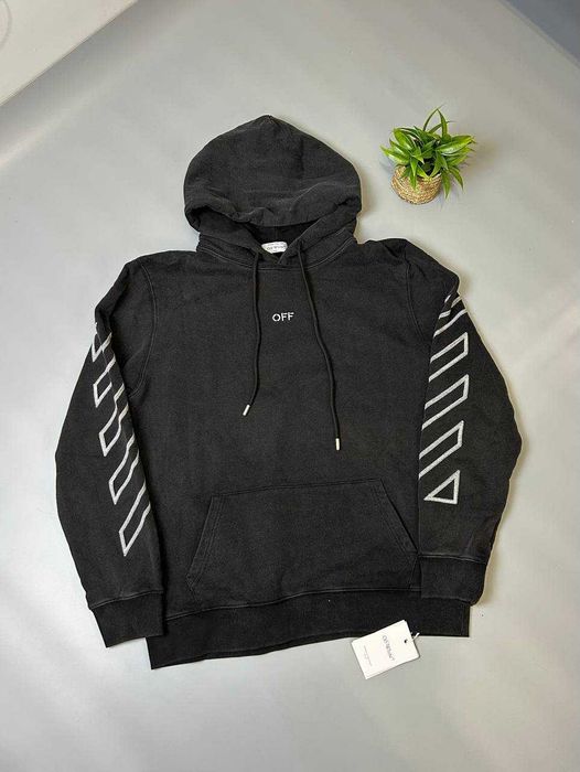 Черное худи Off-White / Брендовая толстовка оверсайз с принтом и капюшоном (M)