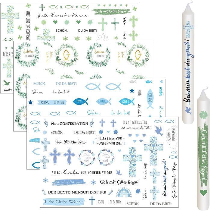 Tenare 4 Arkusze Naklejek na Świeczki do Chrztu 29x19cm