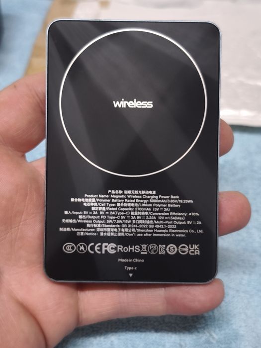 Carregador Magnético Qi 2 Sem Fio PD20W Super Rápido para Powerbank Magsafe para iPhone, Apple Watch, Samsung, Xiaomi