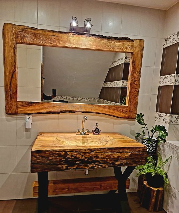 Blat drewniany umywalka drewniana nablatowa nowoczesna z monolitu dębu