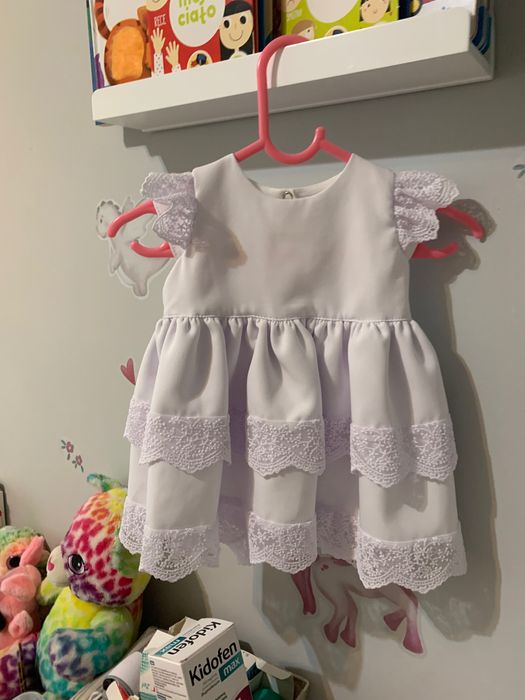 Zestaw do chrztu sukienka, buty, pasek, opaska, body, bolerko