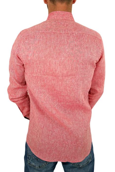 GIOVANNI PERA Koszula Męska GPL3 Czerwona LEN, Wykończenie Kolorowe