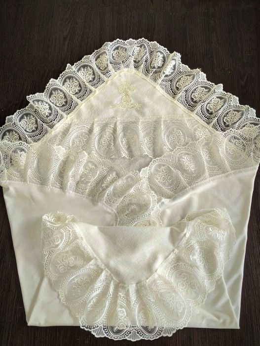 Крижмо покривало подвійне з вишивкою дитяче накидка хрестильна в храм