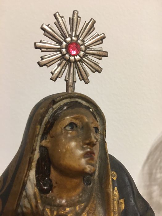 Santa antiga seculo XVVIII ou XIX com resplendor em prata