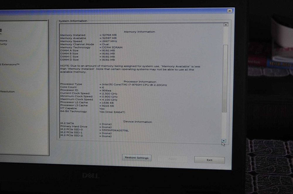 DELL PRECISION 7530 Core i7-8750H 32GB FHD nVidia Quadro P3200 6Gb