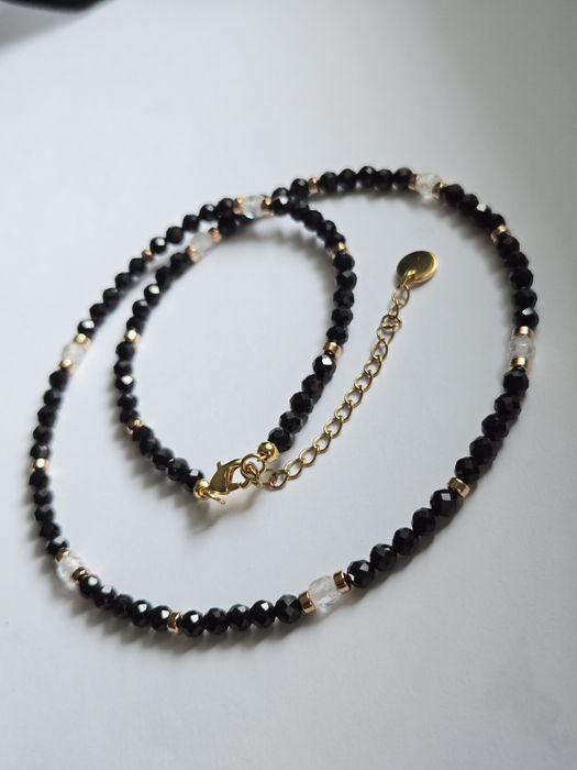 Naszyjnik kamienie naturalne czarny turmalin cyrkonia