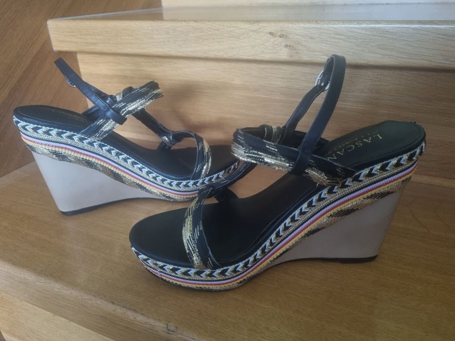 #sandały #38 #damskie #złote #czarne #boho #koturna #paski
