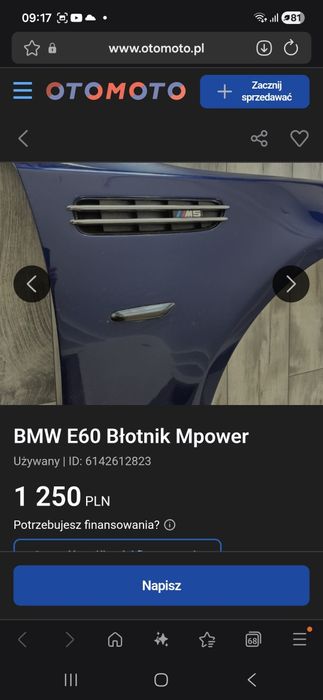 BMW E60 M5 błotnik komplet.