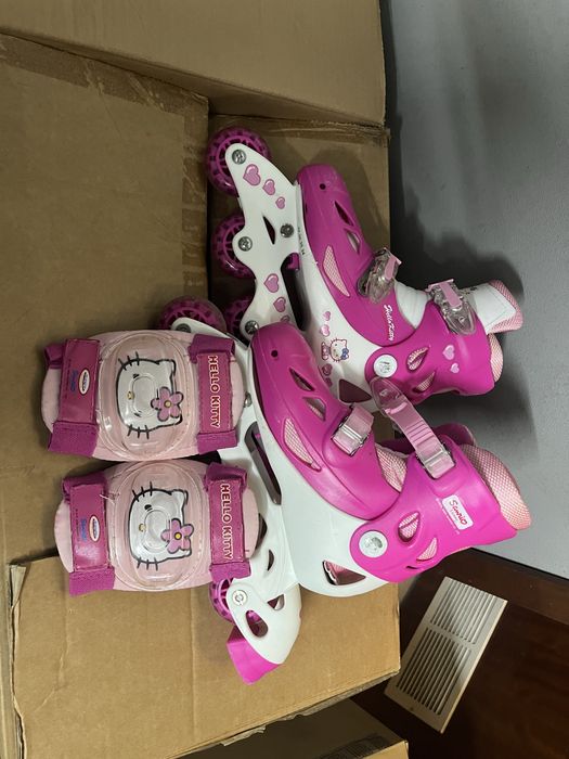Patins de crianca com proteções para joelhos e cotovelos