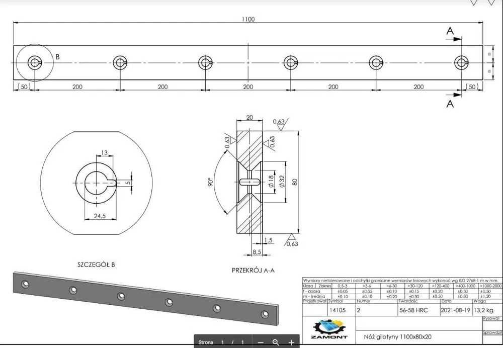 Noże do gilotyn 6 sztuk