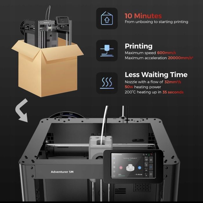 Drukarka 3D 600MM/S Flashforge Adventurer 5M Kompaktowa Bezpowłokowa
