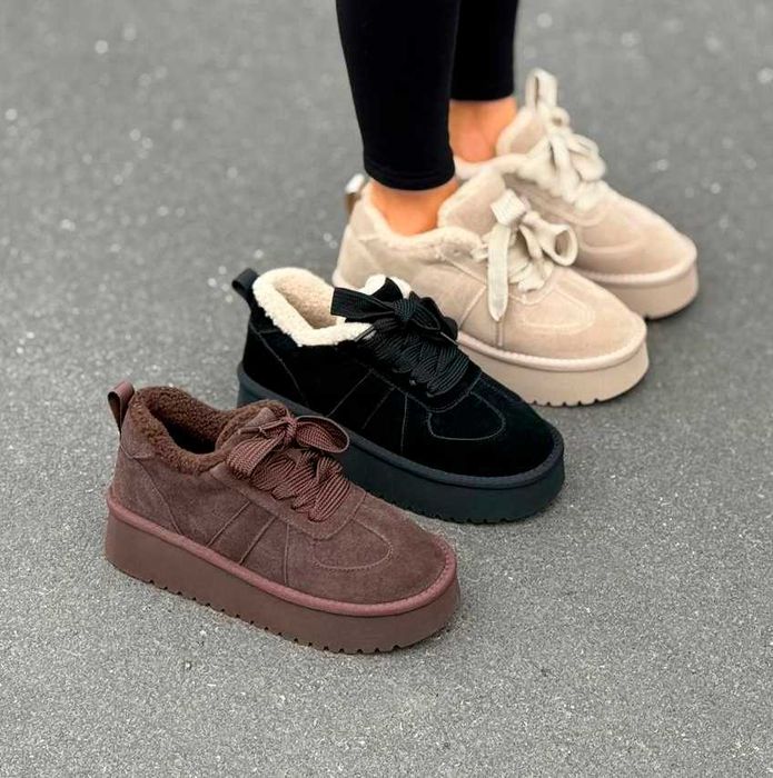 Жіночі угги-кросівки зимові (36-41) - натуральна замша, чорні, | UGG, угі, уггі, женские уги