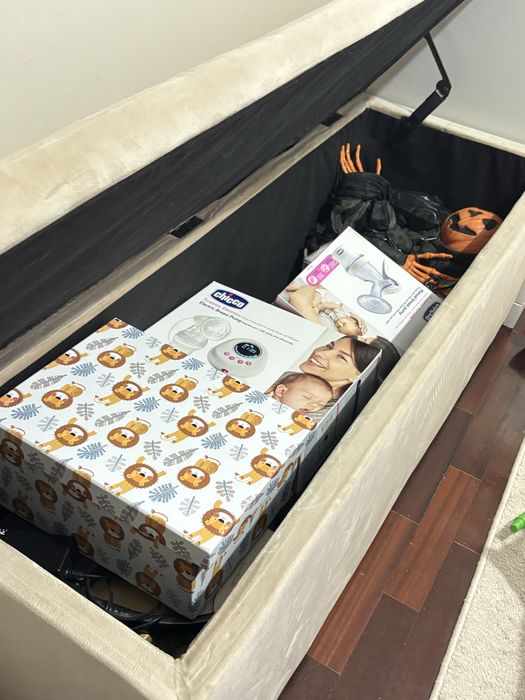 Banco bau com arrumacao veludo bege
