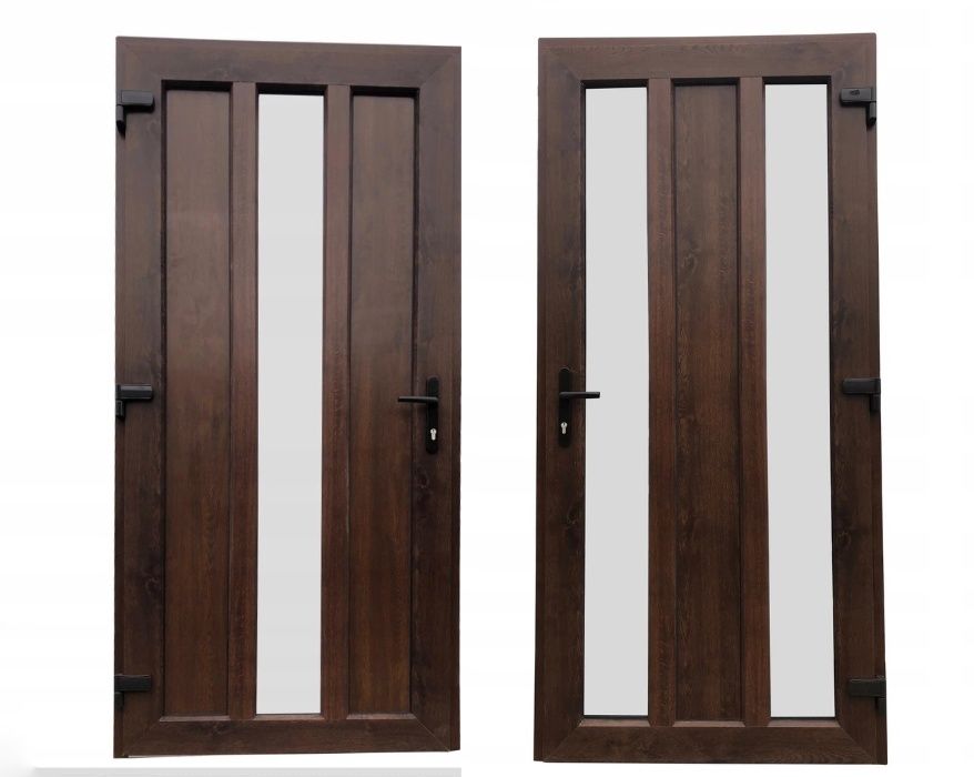 Drzwi PCV zewnętrzne 1000x2100 pvc orzech sklepowe tarasowe TRANSPORT