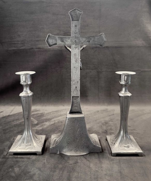 Krzyż + 2 lichtarze – komplet, styl sakralny | GLIWICE