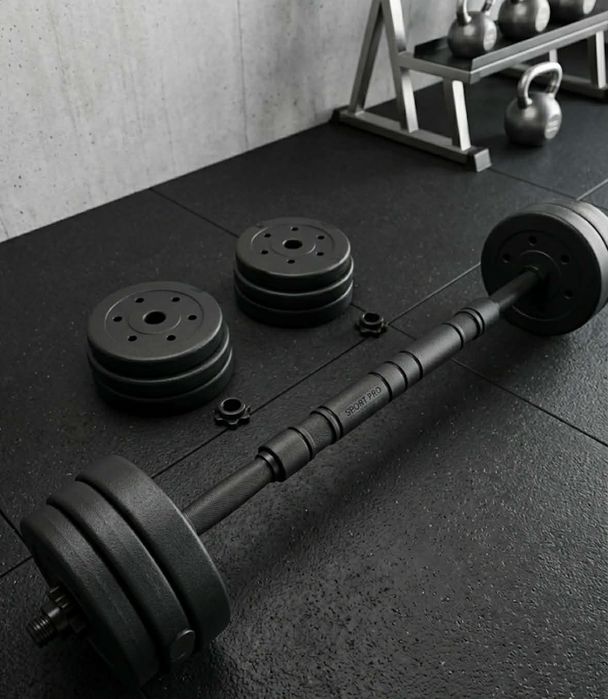 Zestaw Hantli Bitumicznych Sztanga Gryf 20kg Ciężarki do Domu Zaciski