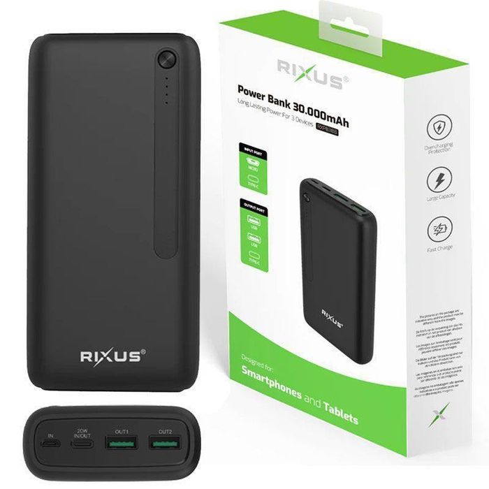 Power bank 30000 mah Rixus  RXPB38B 18W + PD 20W