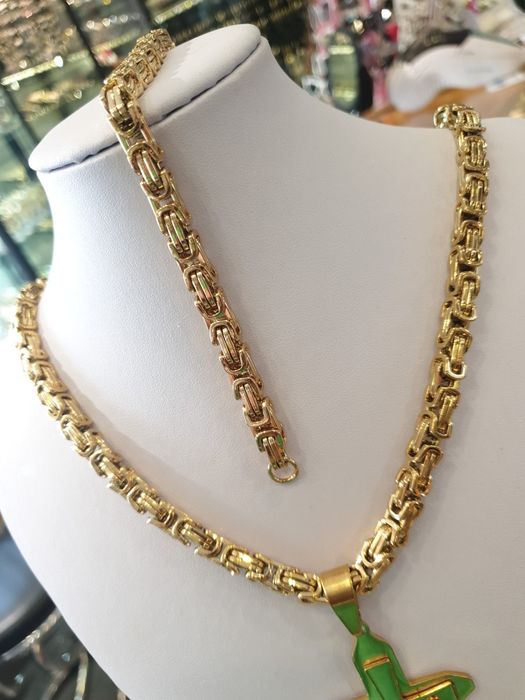 Komplet męski łańcuszek bransoletka I krzyż splot królewski  60 cm