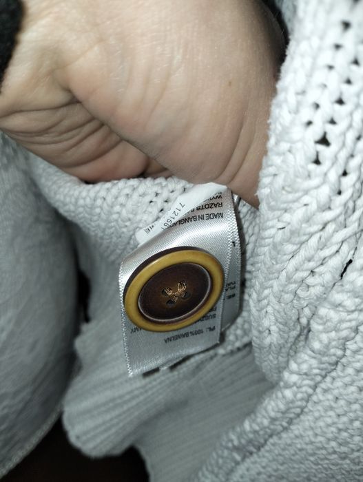 Rozpinany sweter biały warkocz guzki S