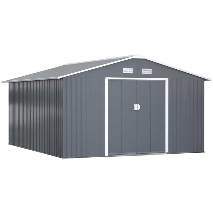 Abrigo de jardim grande 340x386x200 cm cinzento com ventilação