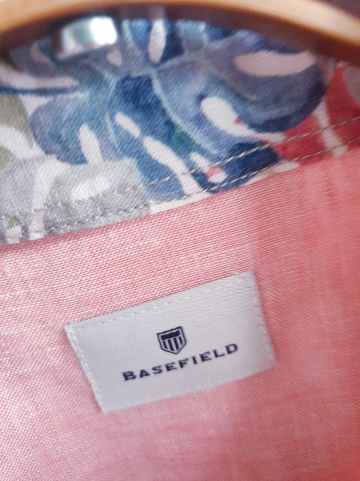 Różowa koszula męska Basefield XL 100% len lniana kołnierzyk 43 44
