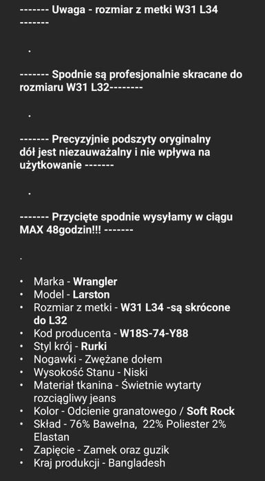 Spodnie Wrangler nowe