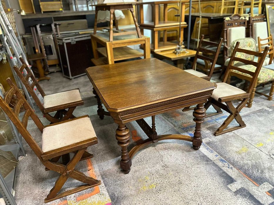 Holenderski zestaw stół + 4 krzesła ANTYK DOWÓZ DO DOMU