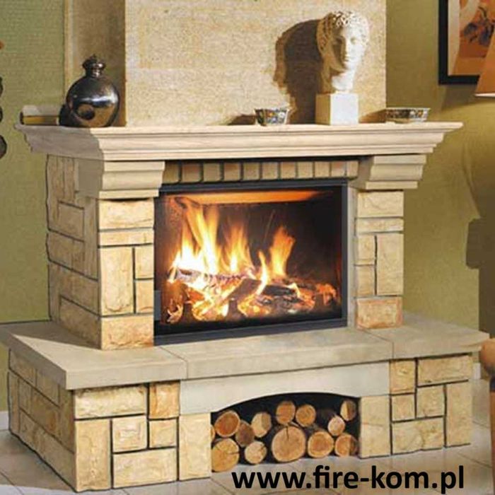 Obudowa Kominkowa Rustykalna  Z Kamienia WKŁAD żeliwny KRATKI.PL