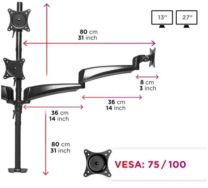 Uchwyt na 4 monitory do 27" | Duronic DM453VX1 | Stabilny | Mocny