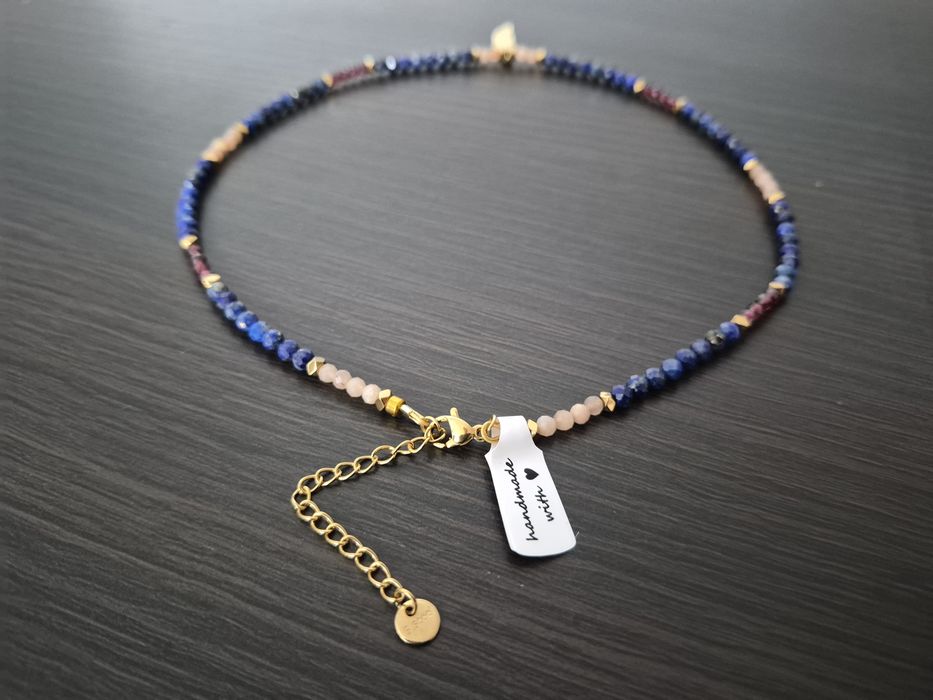 Naszyjnik choker lapis lazuli granat kamień słoneczny
