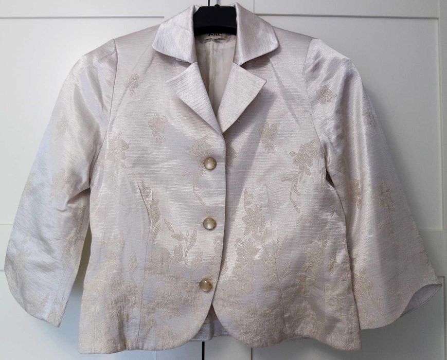 Garsonka ecru kwiaty elegancka wyjściowa 38/40 kostium damski