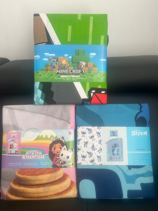 Nowa dwustronna pościel Minecraft, Stitch, Koci domek Gabi