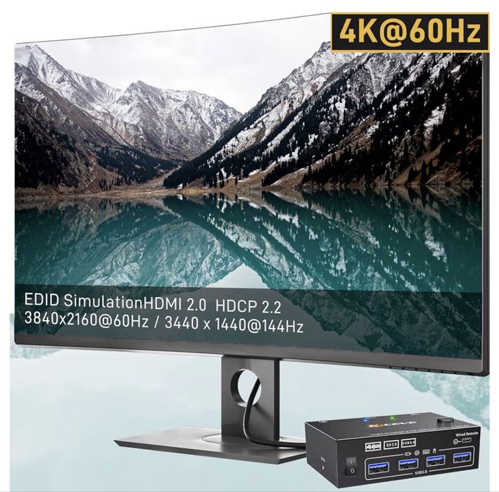 USB 3.0 Przełącznik HDMI KVM 2 Komputery 2 Monitory, Symulacja EDID