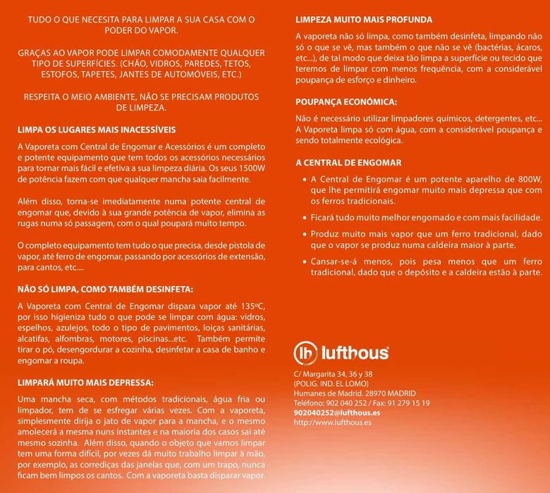 Máquina Multifunções Limpeza + Engomar - DEEP CLEANING LUFTHOUS