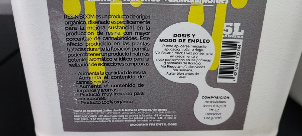 Resin Boom 5l Boom Nutrients para plantas
