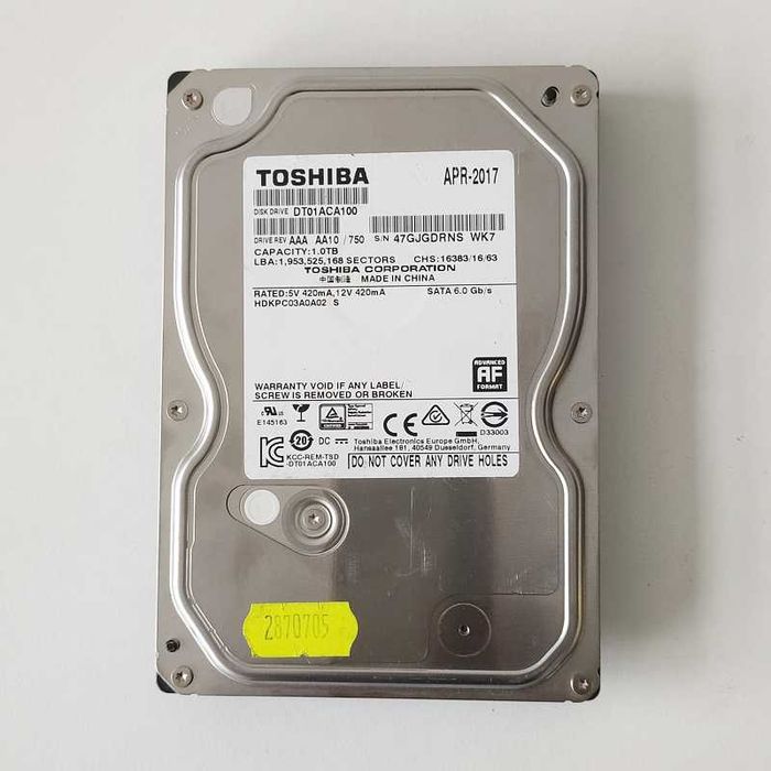 Dysk twardy Toshiba DT01ACA100 1 TB, SATA III sprawny, testowany