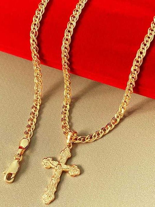 Позолочений Ланцюжок "Фантазійне Плетіння"+ Хрестик + Браслет.Позолота