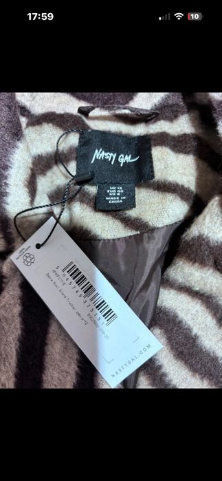 Nowa kurtka w zebrę bufiate rękawy Nasty Gal L glamour boho casual
