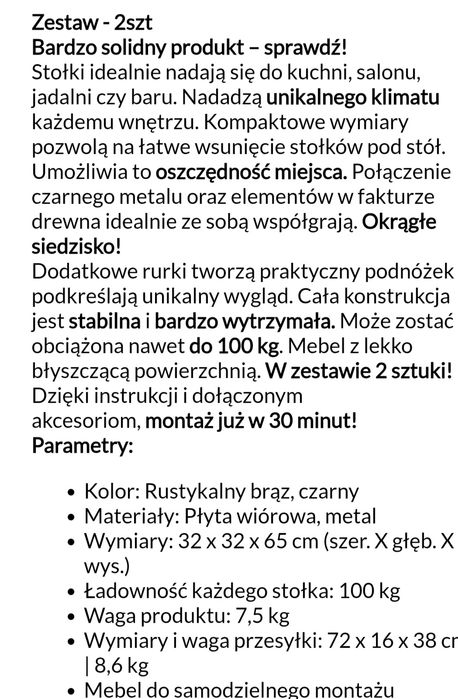Stołek taboret hockey barowy 2 sztuki